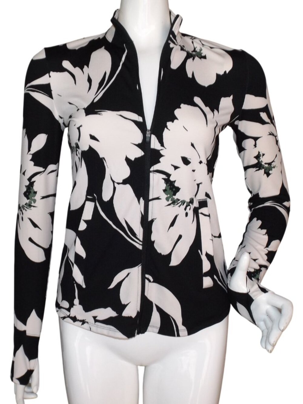 TOMMY BAHAMA Jacket, XS, Black Floral, Zip front, Long sleeve/Thumb hole Pockets